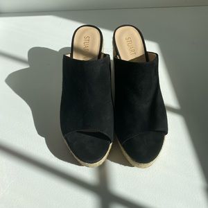 Stuart Weitzman black suede wedge slide size 7.5